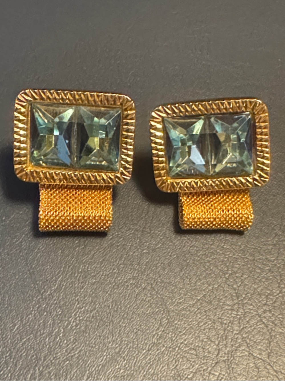Vintage Gold-Tone Inverted Facet Cut Blue Crystal Cufflinks